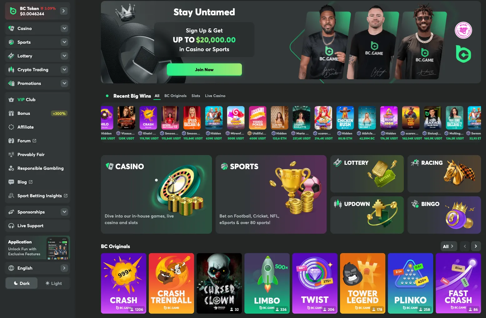 BC Game India Casino Interface